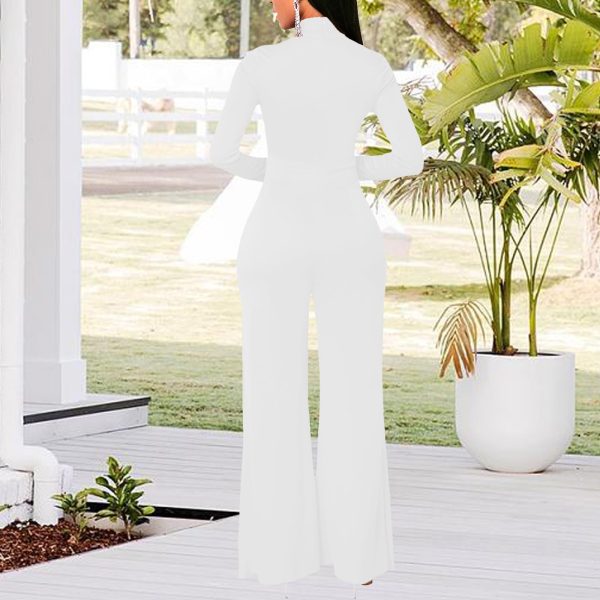 Women's Casual Long Sleeve Round Neck Jumpsuits Work Wide Leg Pants Club Party Loose Rompers