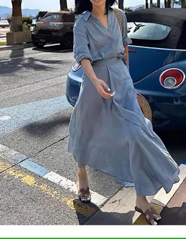 Women's Linen Set - Navy Shirt Dress & Skirt Versatile Travel Ensemble