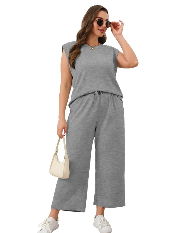 Two Piece Sets for Women Casual Travel Vacation Outfits Summer Wide Leg Crop Pants Lounge Sets
