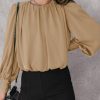 Women's Tops Blouses for Women Casual Long Sleeve Shirts Crew Neck Bohemian Solid Color Spring Work Business