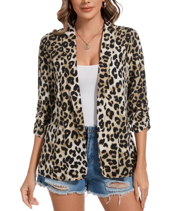 Womens Chiffon Blazer 3/4 Sleeve Shawl Collar Open Front Blazers Casual Work Office Cardigan Suit Jacket