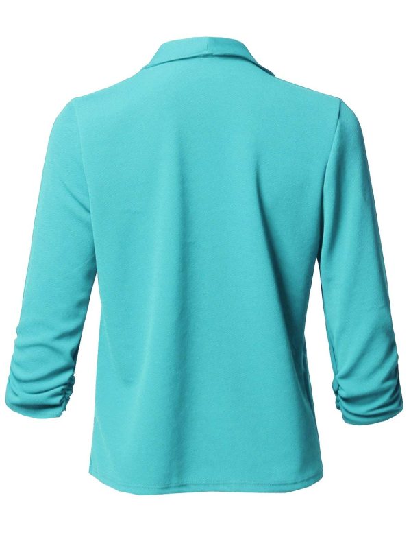 Women's Stretch 3/4 Gathered Sleeve Open Blazer Jacket