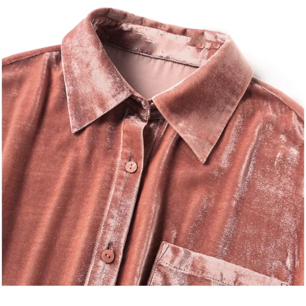 Women's Silky Velvet Suit - Contrast Trim Shirt & Wide-Loose Pants Elegant Style