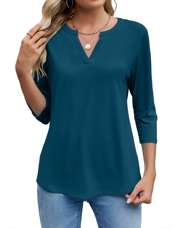 71G3HOyJT3L.jpg Women's 3/4 Sleeve Shirts V Neck Casual Henley Work Tops Blouses