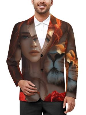 Red Hair Woman Lion Rose Funny Suits Blazer for Men Business Jacket 2 Button Sport Coat Wedding Office