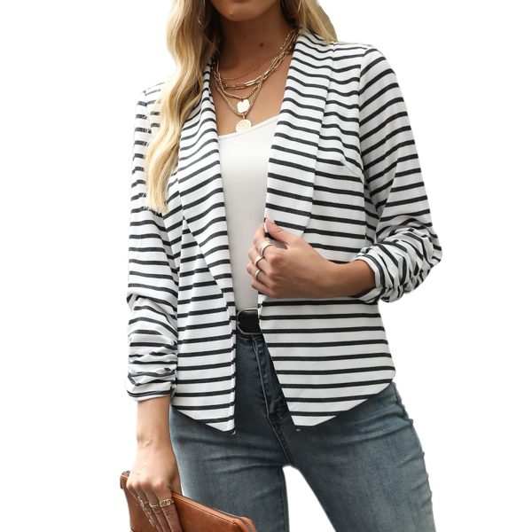 Women 3/4 Sleeve Blazer Open Front Cardigan Jacket Work Office Blazer