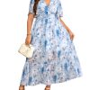Women's 2025 Floral Summer Dress Smocked V Neck Boho Plus Size Beach Party Wedding Guest Ruffle Long Dresses