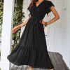 Women's Summer Floral Boho Maxi Dress Wrap Short Sleeve V Neck Ruffle A-Line Flowy Wedding Guest Long Dresses