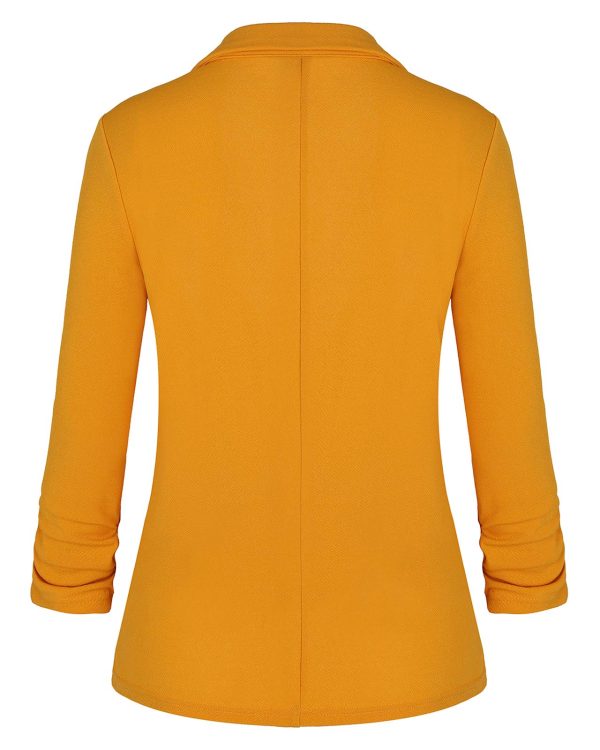 Womens Casual Work Office Blazer Pockets Buttons Suit Jacket 3/4 Sleeve