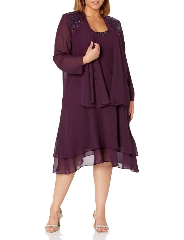 Women's Plus Size Embellished Tiered Mother of The Bride Gown with Jacket, Wedding Guest, Formal Event Dress