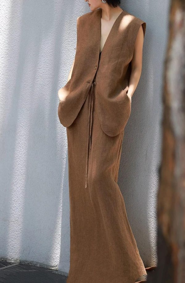 Women's Urban Linen Set - Sleeveless Top & Wide Leg Trousers City Chic Style