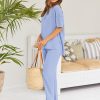 Lounge Sets for Women 2 Piece Casual Outfits Matching Sets Short Sleeve Cozy knit Tops and Elastic Waisted Pants