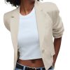 Womens Cropped Blazer Casual Lightweight Cotton Linen Blazer Suit Jackets