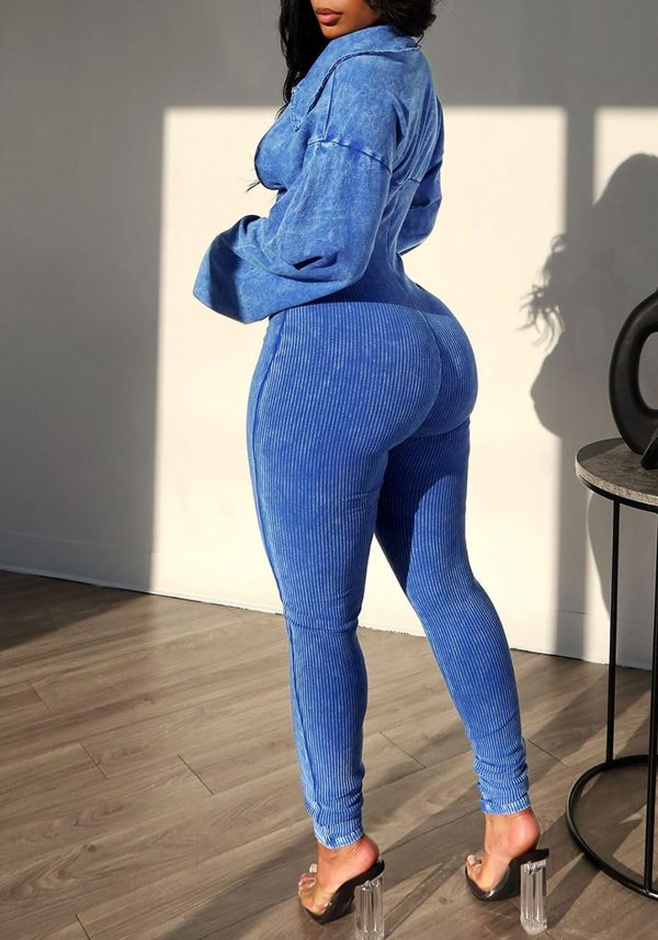 Women's Long Sleeve Workout Jumpsuit Sexy V neck Stretchy Ribbed Bodysuits Solid Color Comfy Bodycon Rompers