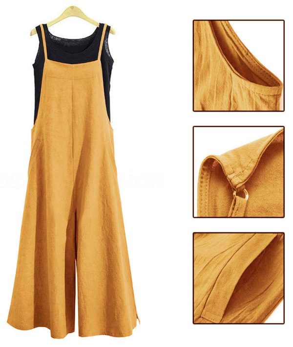 Women Casual Loose Long Bib Pants Wide Leg Jumpsuits Baggy Cotton Rompers Overalls with Pockets PZZTYP2