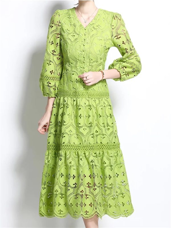 71NfCnKpIL.jpg Women Summer Hollow Out Lace Dress Streetwear Long Sleeve Office Party Dress