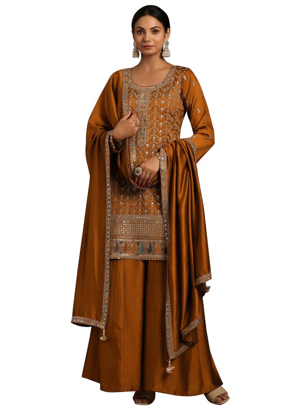 Women's Silk Blend Embroidery Anarkali Kurta Pant Set with Dupatta Salwar Suit Set for Women