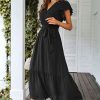 Women's Summer Floral Boho Maxi Dress Wrap Short Sleeve V Neck Ruffle A-Line Flowy Wedding Guest Long Dresses