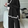 Women's 2 Piece Knit Sweater Set Casual Long Sleeve Pullover Wide Leg Pants Sweatsuit Tracksuit Outfit