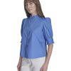 Women's Short Sleeve Ruffle Neck Button Front Shirt