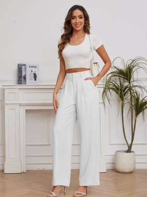 Women Suit Pants Wide Leg Pants High Elastic Waisted in The Back Business Work Trousers Long Straight