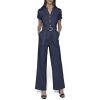 Womens Button Front Belted Jumpsuit