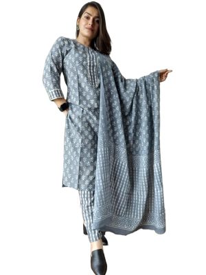 Indian Stylish Black Summer Wear Cotton Suits With Hand Block Print Work For Woman 6448 (4, L)