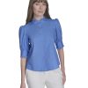 Women's Short Sleeve Ruffle Neck Button Front Shirt