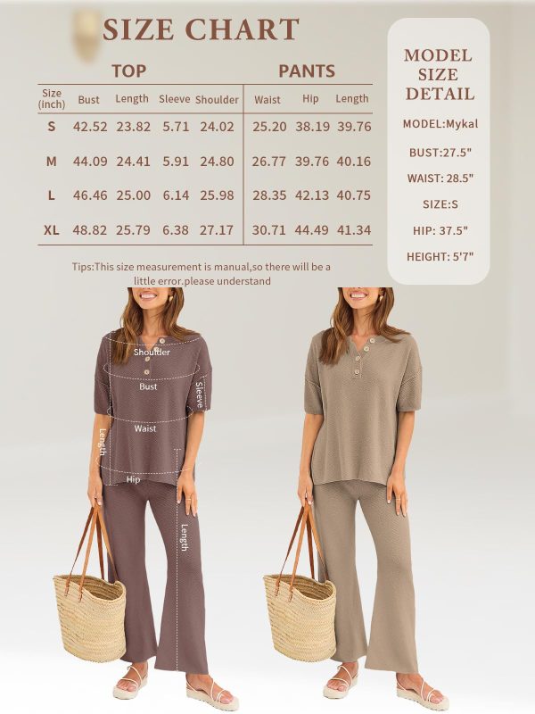 Lounge Sets for Women 2 Piece Casual Outfits Matching Sets Short Sleeve Cozy knit Tops and Elastic Waisted Pants