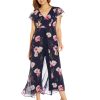 womens Floral Print Metallic Jumpsuit