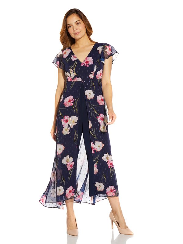 womens Floral Print Metallic Jumpsuit