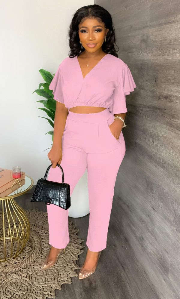 Womens Summer Two Piece Shorts Outfit Sexy Crop Top Butterfly Sleeve 2 pc Short Set Vacation Brunch Matching Set