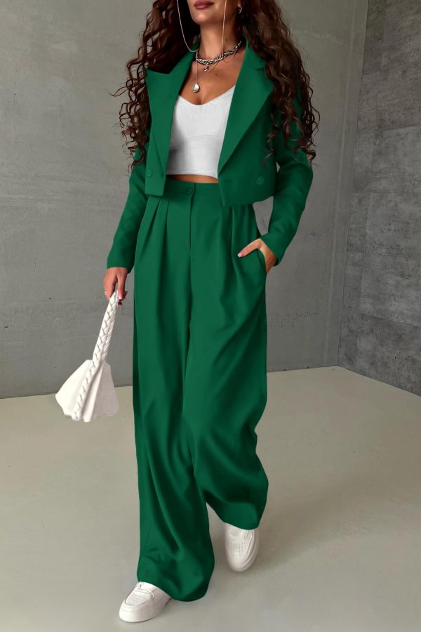 71Xi4okfSkL.jpg Women's 2 Piece Casual Outfits Cropped Blazer Jackets High Waisted Wide Leg Work Pants Suit Set