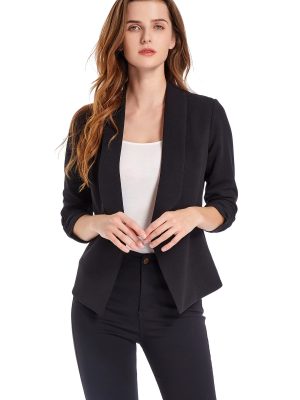 Women's Soft Stretchy Lightweight Cardigan Blazer One Button 3/4 Ruched Sleeve Business Casual Blazer Jackets