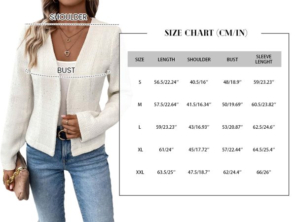 2025 Women's Spring Tweed Blazer Fully-Lined Collarless Open Front Elegant Petite Cute Fashion Casual Work Jacket
