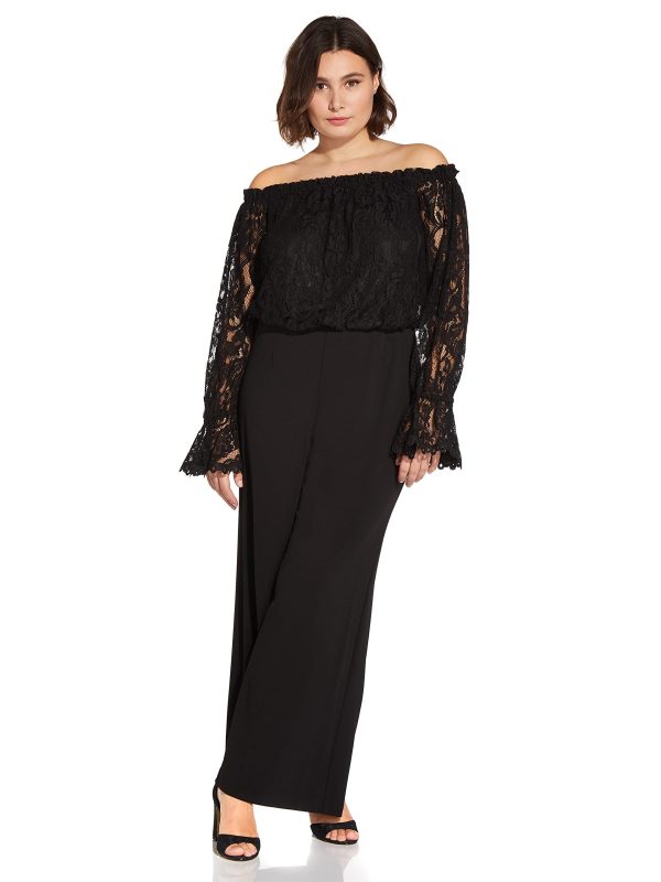 Womens Lace and Crepe Jumpsuit