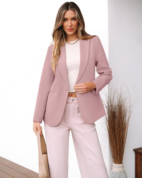 Dressy Blazers for Women Button Long Sleeve Lapel Business Casual Outfits Office Work Suit Blazer with Pockets
