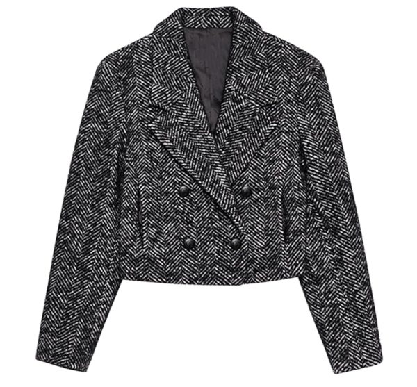 Women's 2-Piece Suit Wide Herringbone Notch Lapel Double Breasted Buttons Jacket Leather Pants Work Meeting