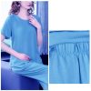 Women's Summer Loungewear - Light Blue Cotton Blend Tee & Capris Moisture-Wicking