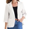 Women's Linen Blazer 2025 Summer Lightweight 3/4 Sleeves Casual Office Work One Button Notched Lapel Suit Jacket