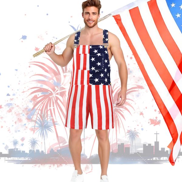 American Flag Coveralls for Unisex Bib Overalls Festival Jumpsuits Shorts Romper Summer Multi Side Pockets Cargo