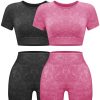 Womens Workout Sets 2 Piece - Seamless Acid Wash Yoga Outfits Shorts and Crop Top Matching Gym Athletic Clothing Set
