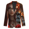 Red Hair Woman Lion Rose Funny Suits Blazer for Men Business Jacket 2 Button Sport Coat Wedding Office
