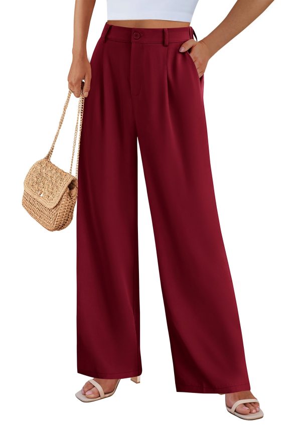 Women's Wide Leg Suit Pants Loose Fit High Elastic Waisted Business Casual Long Trousers Pant