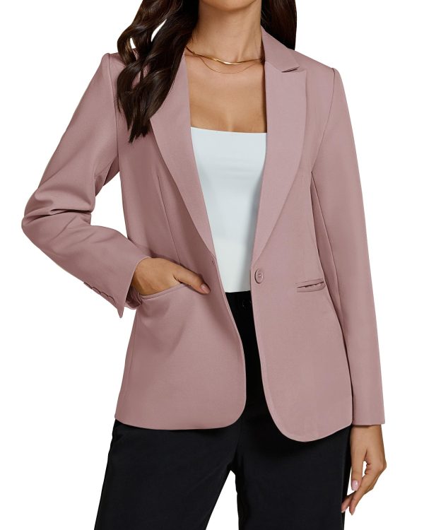 Dressy Blazers for Women Button Long Sleeve Lapel Business Casual Outfits Office Work Suit Blazer with Pockets