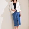 Women's Linen Blazer 2025 Summer Lightweight 3/4 Sleeves Casual Office Work One Button Notched Lapel Suit Jacket
