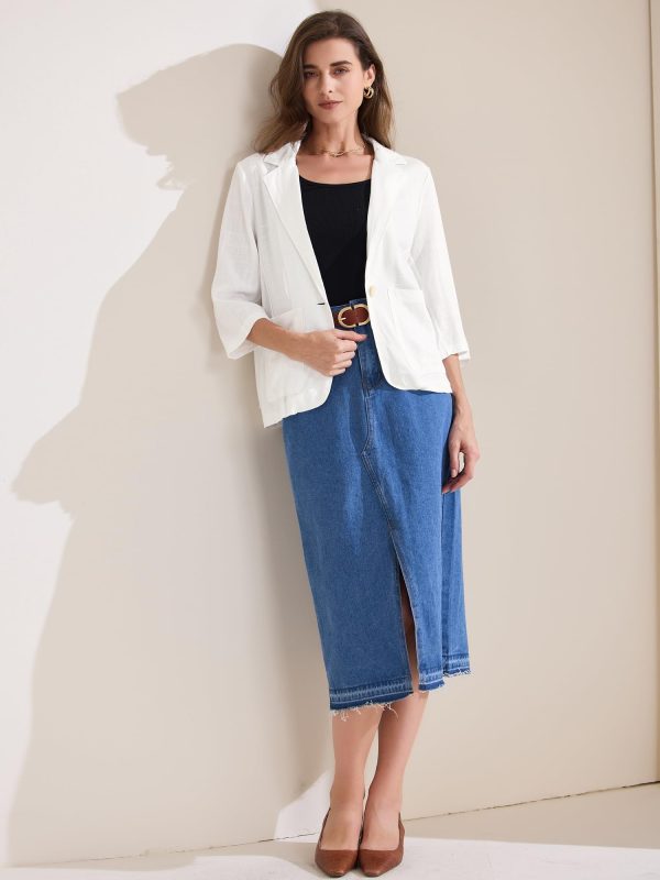 Women's Linen Blazer 2025 Summer Lightweight 3/4 Sleeves Casual Office Work One Button Notched Lapel Suit Jacket