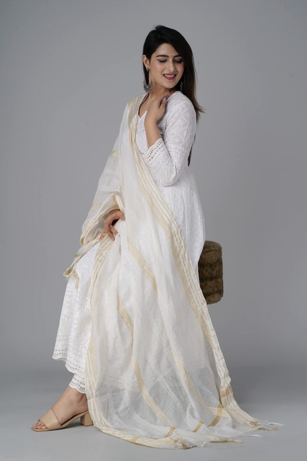 Chikankari Cotton Anarkali Indian Kurti For Women Summer Dress Kurta Pant With Dupatta Set Pakistani Kurta