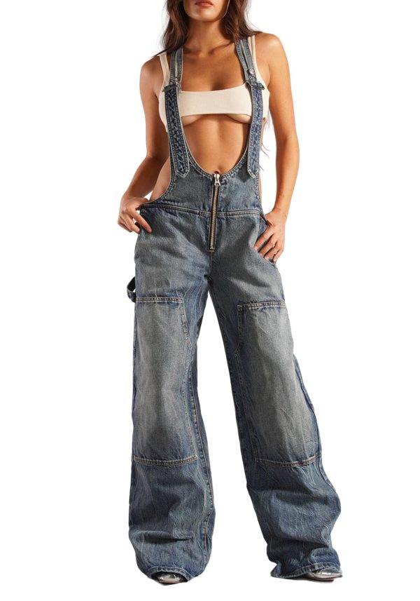Womens Denim Overalls Loose Fit Wide Leg Baggy Jeans Overalls Y2k 2025 Denim Jumpsuit