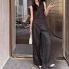 Women's Linen Vest Set - High Waist Wide Leg Pants
